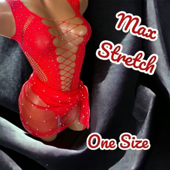 Feels Good On! l Rhinestone Embellished Bodysuit & Pearl Endowed Sarong l New - Picture 3 of 12